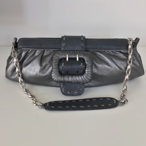 Be & D Silver Leather Shoulder Bag Purse Clutch NWOT